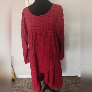 Relaxed Asymmetrical Red Women's Dress with Scoop Neck